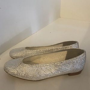 Stuart weitzman woven leather silver ballet flats 37.5